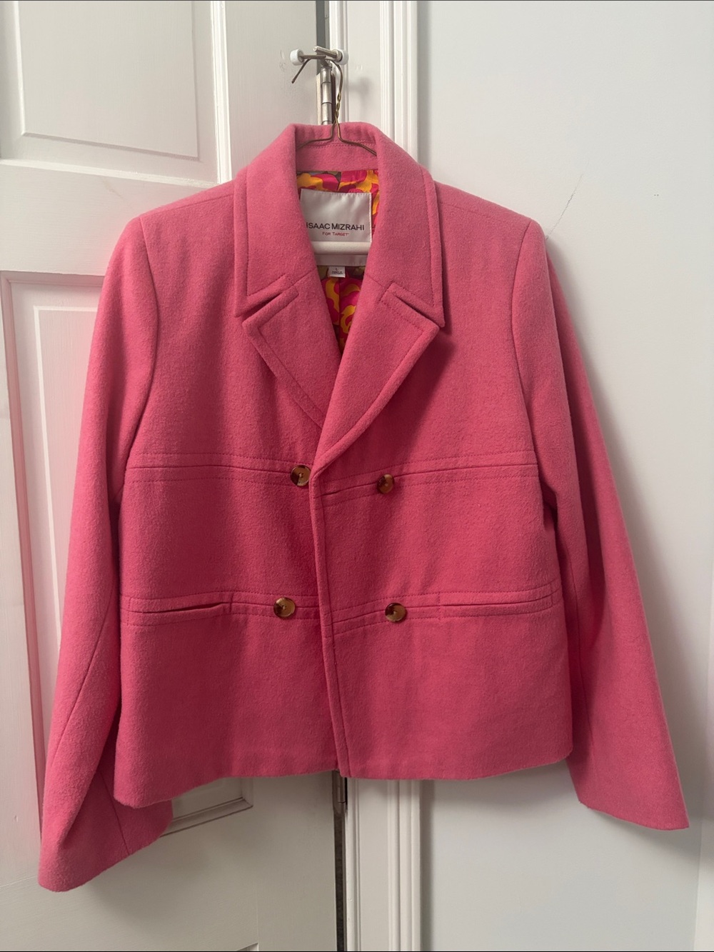 Isaac Mizrahi Bright Pink Double-Breasted Pea Coat